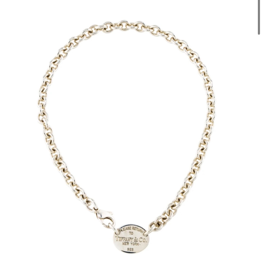 Return to Tiffany Oval Tag Choker Necklace Silver